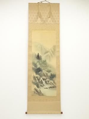 湖舟筆　山水　肉筆絹本掛軸